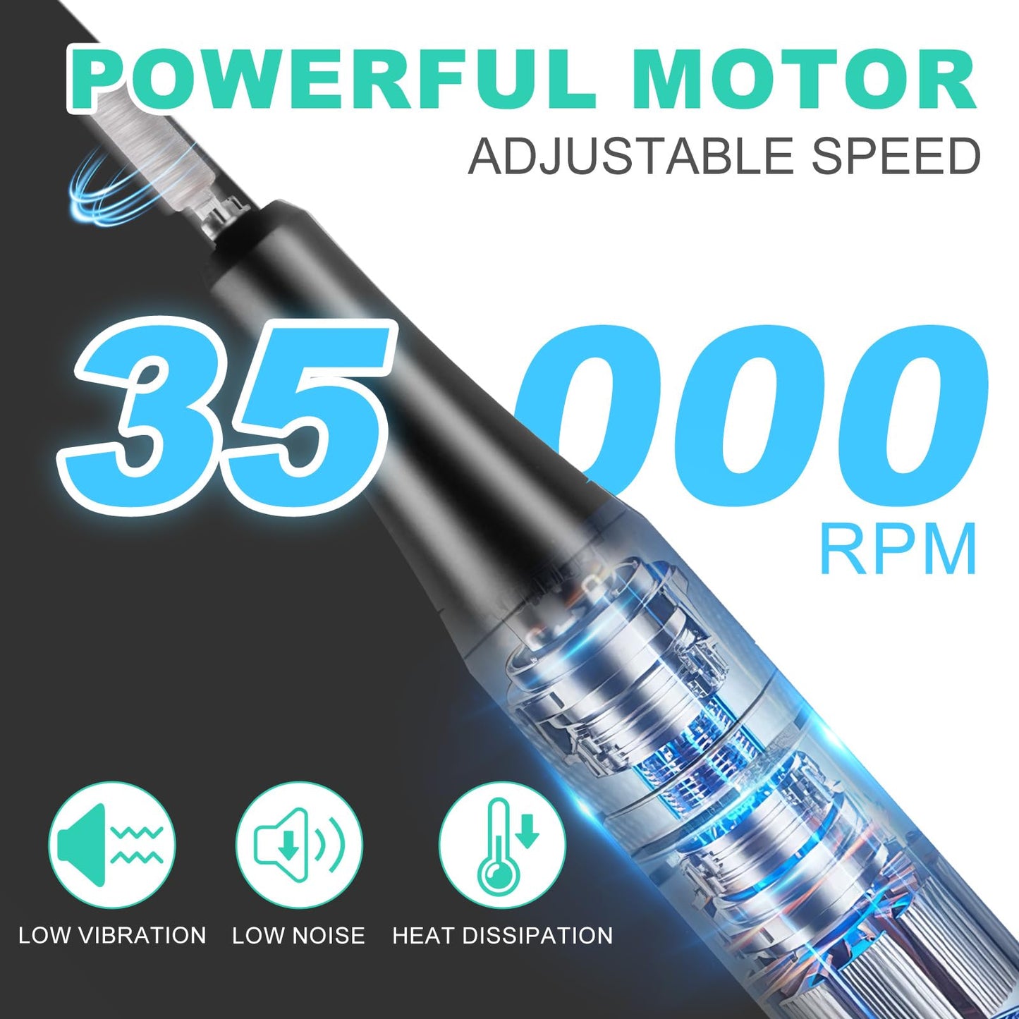 MEKK Nail Drill Kit,35000RPM Electric Nail Drill Professional Electric Nail File with 12PCS Bits,Anti-Shaking Cordless E Filer for Nails with LCD Display,Home & Salon(Black)
