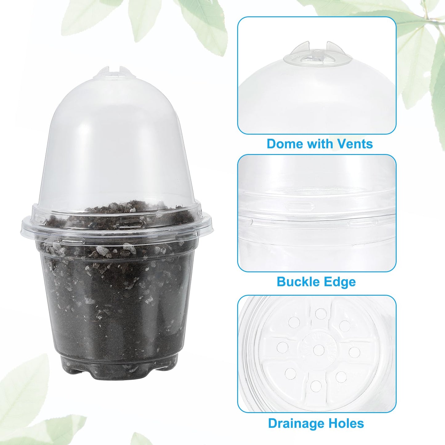 PATIKIL Nursery Pots with Humidity Dome, 20 Sets 3.5" Plastic Gardening Pot Planting Container Cups Plant Starting Pots with Drainage Holes, Transparent