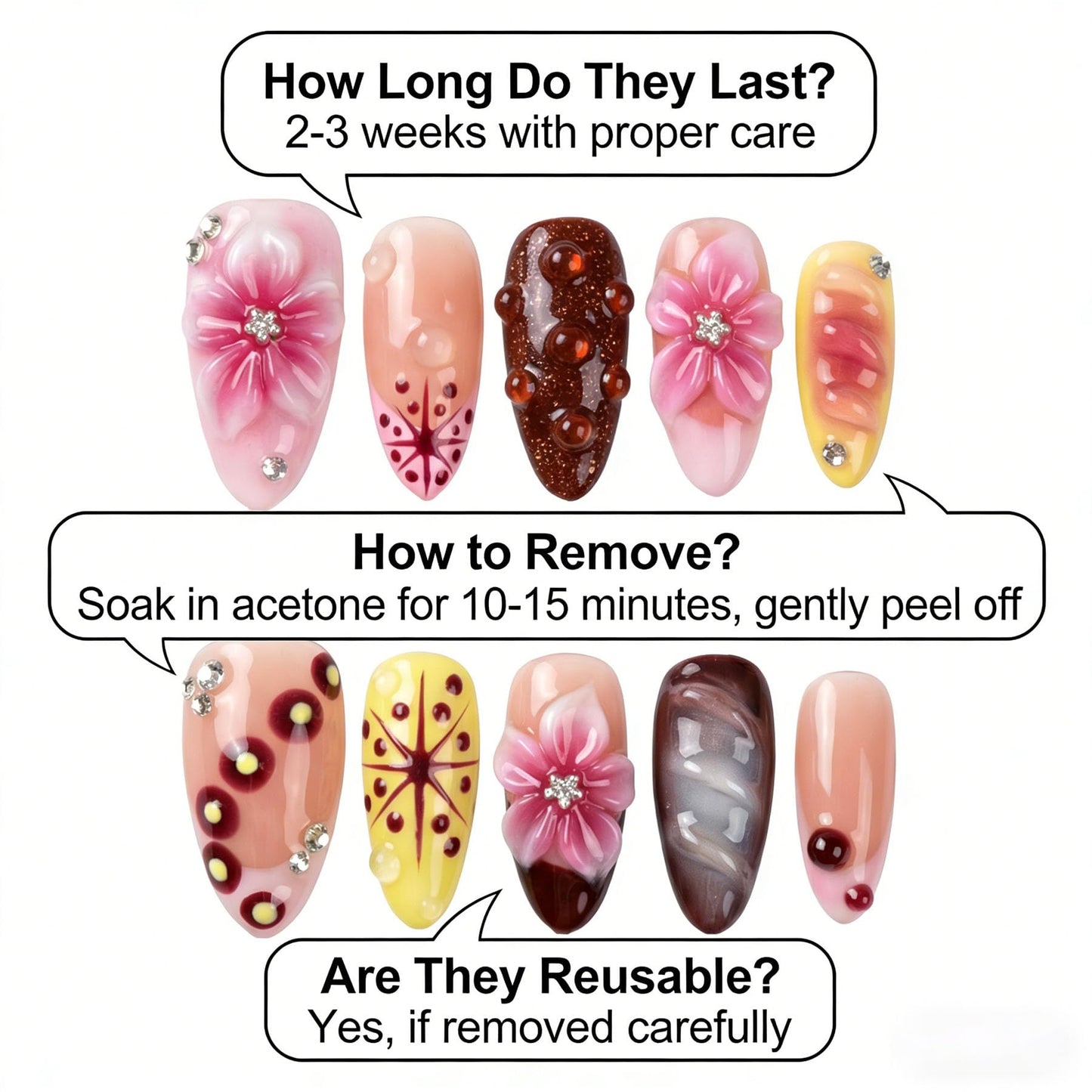 Handmade Press on Nails Almond Shape 3D Cute Glue on Nails for Women, Luxury Homemade Press on Nail Art Design, Fake Nails with 3D Nail Charms Size M 7
