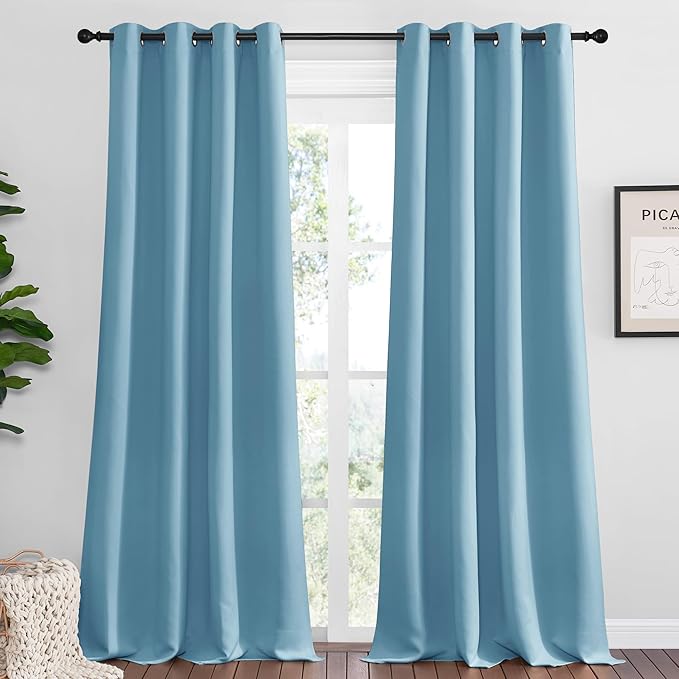 NICETOWN Teal Blue Blackout Curtains 102 inches Length for Living Room, 2 Panels, 55" Wide, Thermal Insulated Long Drapes for Large Window