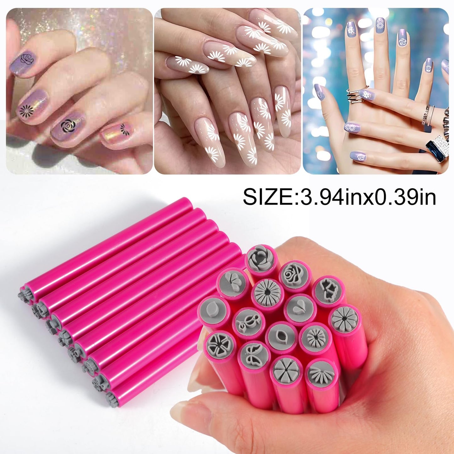 JERCLITY 15 Pieces Nail Art Stamp Pen Set Flower Leaf Butterfly Patterns Nail Art Stamps Pen Nail Design Tools for Women Girls（KT01）