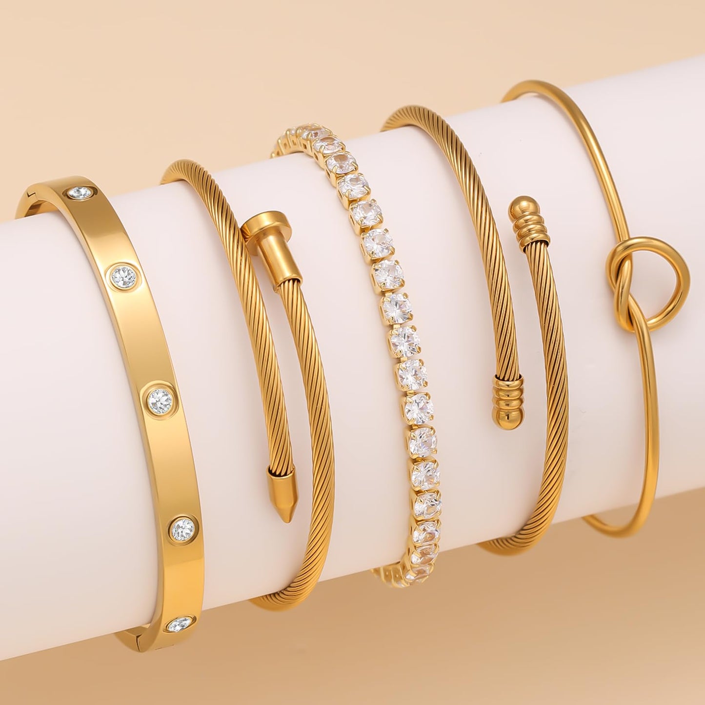 FAFUGA 18 K Gold Plated Love Bangle Bracelet Stack Cuff Jewelry for Women Jewelry Set for Women Gift with Box (B00050)