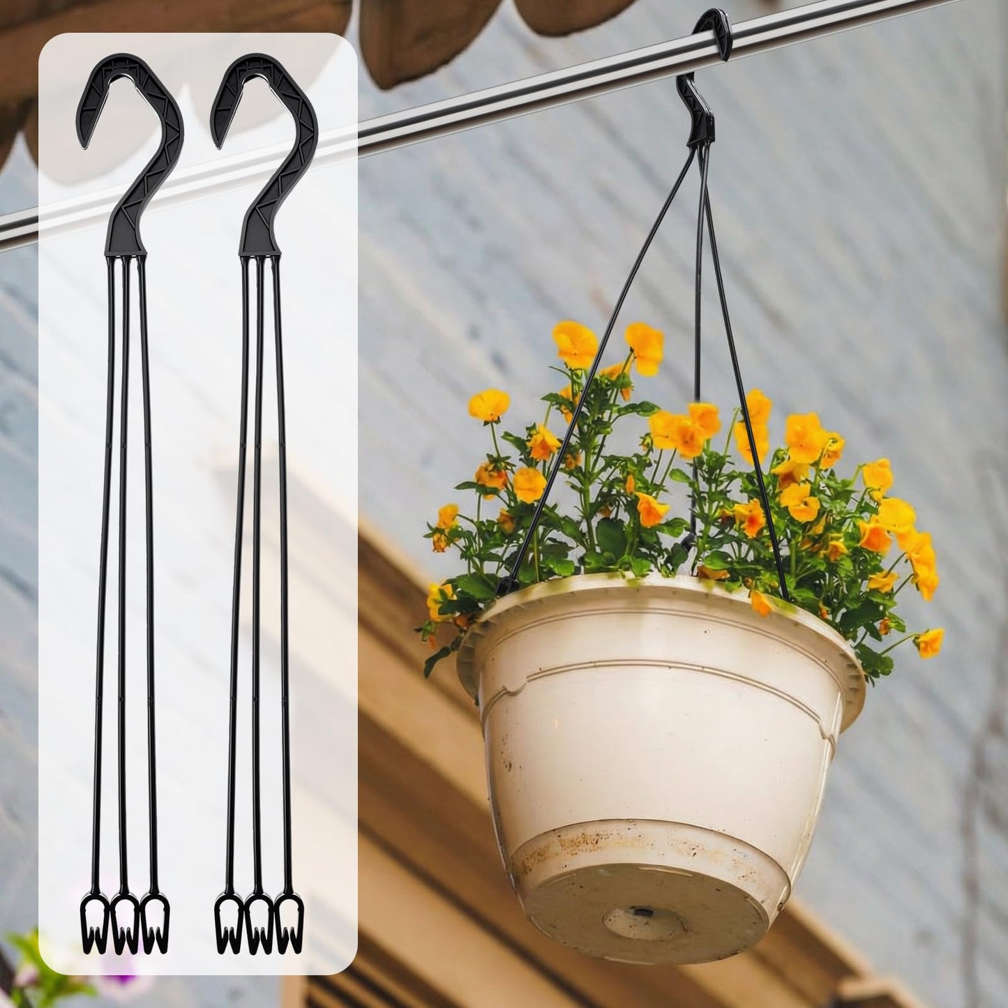 Acellegic 12 Pcs Plastic Plant Pot Hanger 14 Inch Black Hanging Basket Hooks Flower Pot Hangers for Indoor/Outdoor Garden, Patio, Balcony Decor
