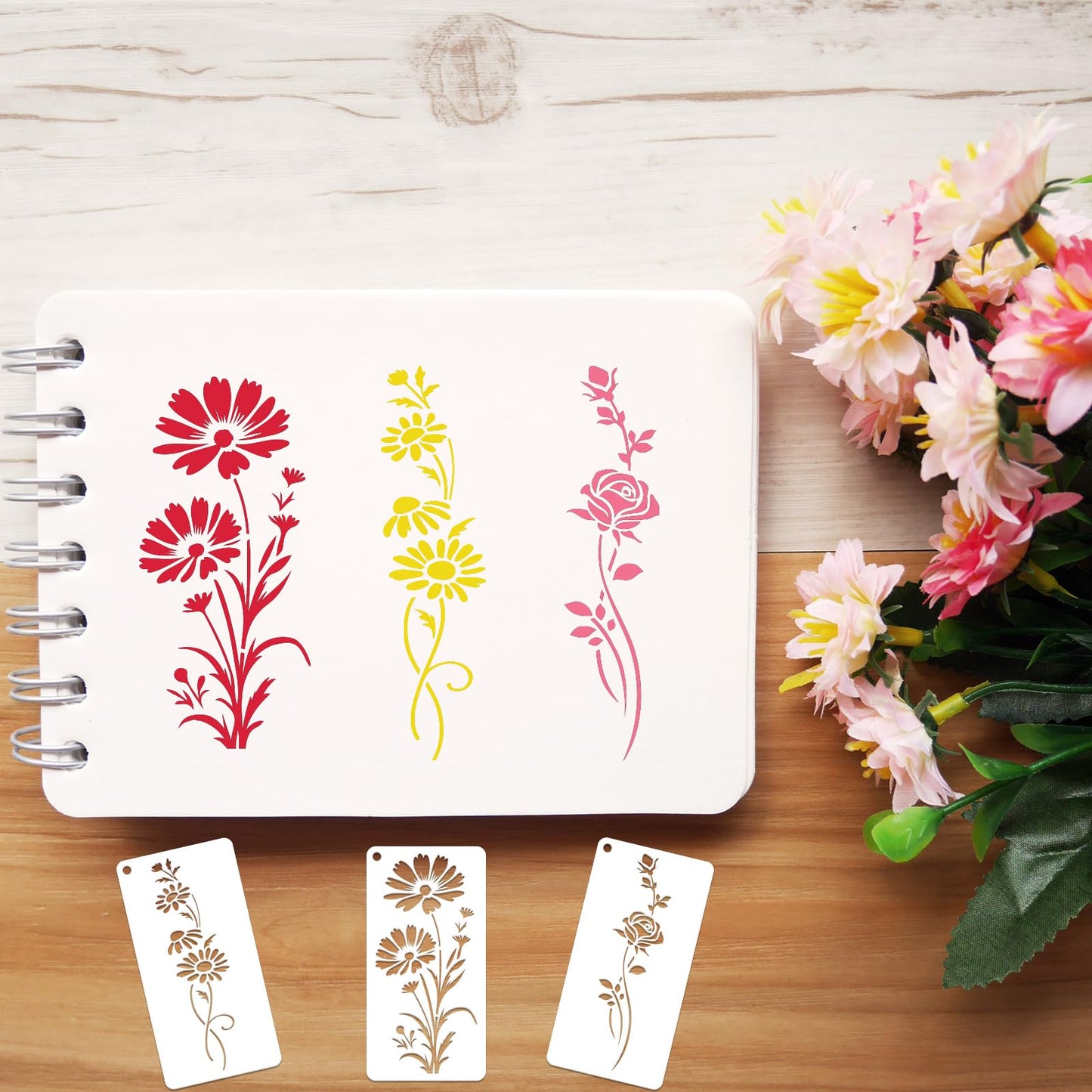 DZXCYZ 32 Pcs Wildflower Stencils for Painting on Wood, Reusable Flower Leaf Stencils Plastic DIY Craft Drawing Templates Set for Wall Paper Canvas Home Decor