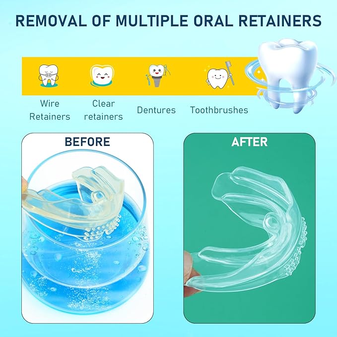 Retainer Cleaner & Denture Cleaning Tablets with 240 Removes Stains, Odors, and Plaque from Aligners, Mouth Guards, Night Guards, and Dental Appliances, 8-Month Supply