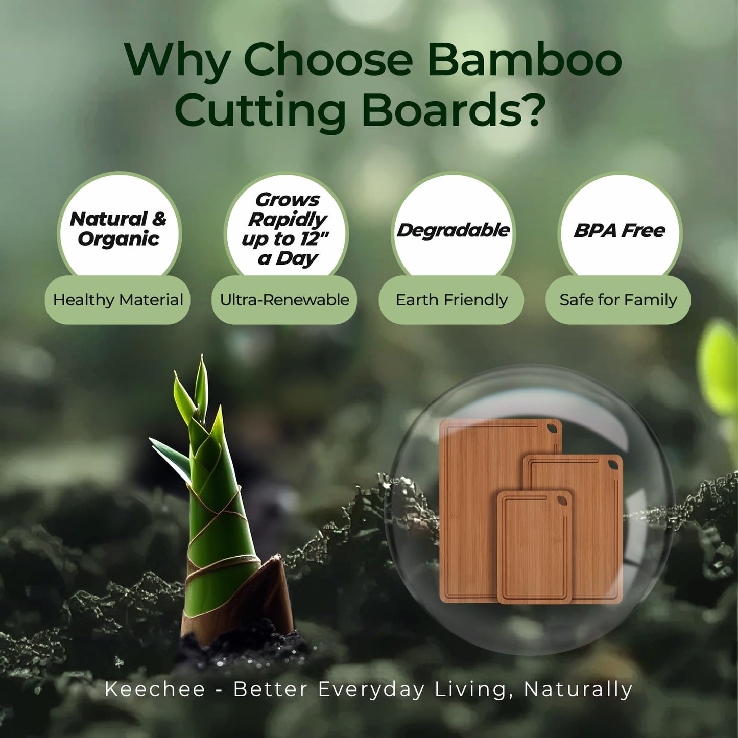 Keechee Bamboo Cutting Board, Durable Wood Cutting Boards for Kitchen with Deep Juice Grooves & Built-in Handles, Ideal Charcuterie & Chopping for Meat, Vegetables and Fruits Ideal Kitchen Gifts