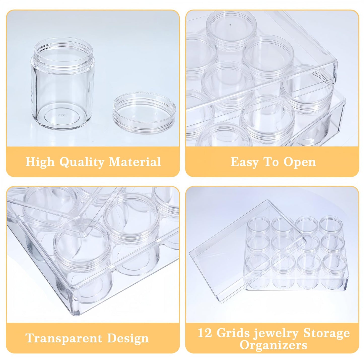 Xaajooio 2 Pack Clear Plastic Bead Storage Containers 12 Grids Portable Small Diamond Art Painting Organizer Box with Screw Lids for Jewelry, Beads, Rhinestones, Crafts, and DIY Accessories