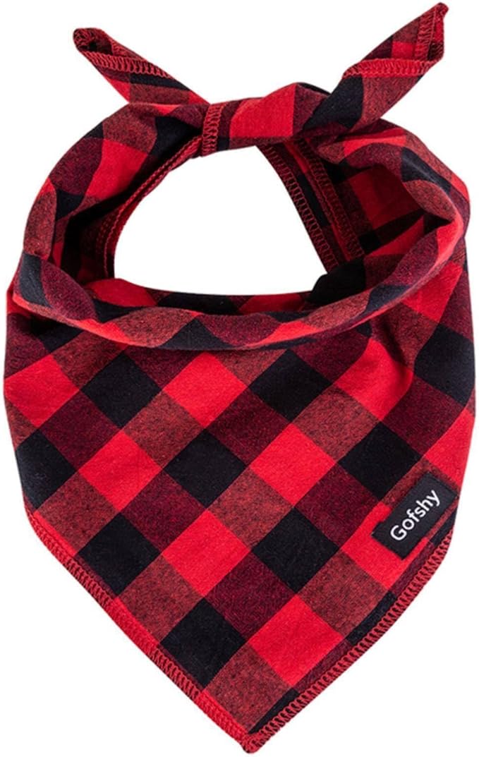 Gofshy Christmas Dog Bandana Small Cotton, Red Black Buffalo Plaid Scarf