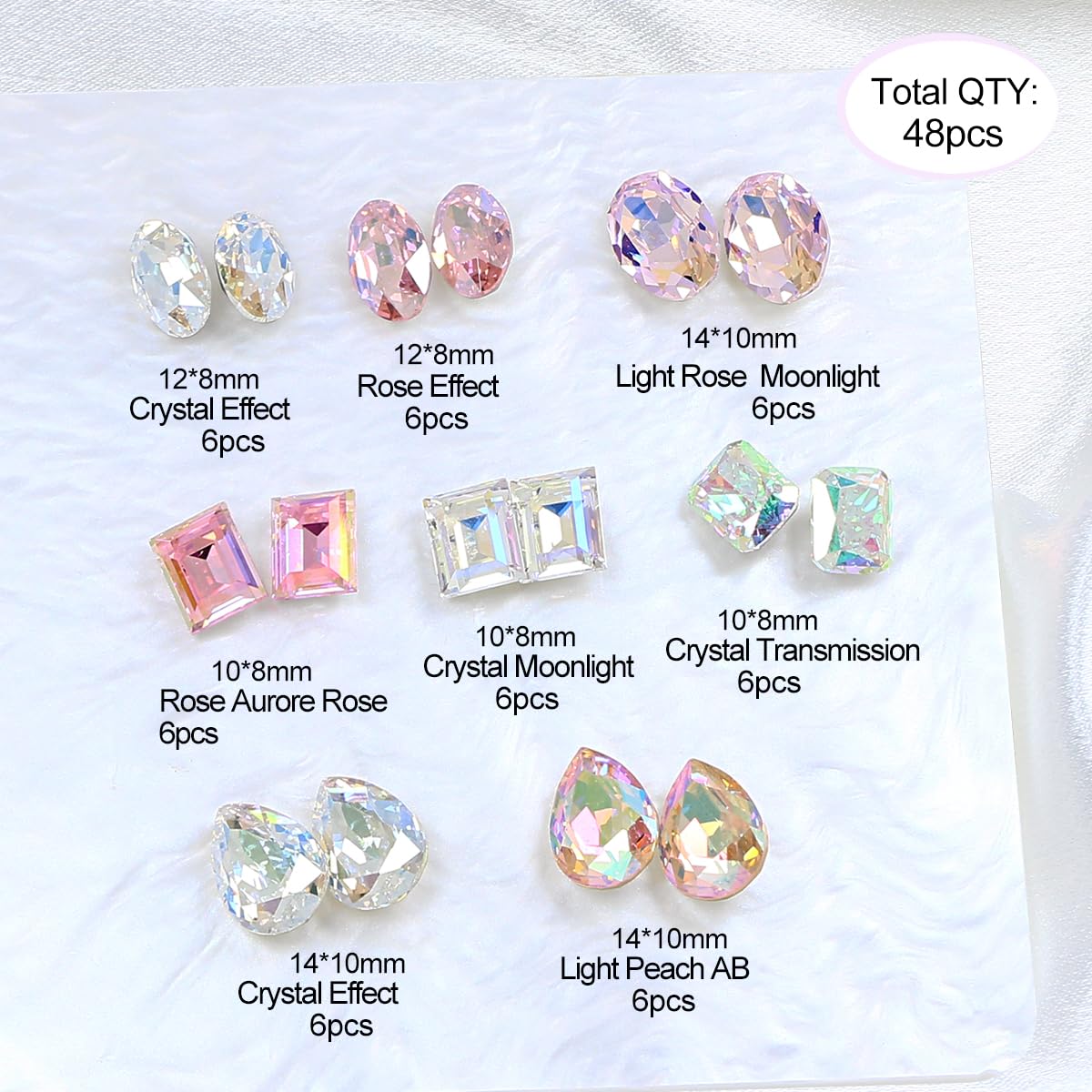 JINJIAO Big Rhinestone, Mix Shape Pointback 3D Charms Colorful Art Rhinestone 4 Style Diamonds for Nail Art DIY Crafts