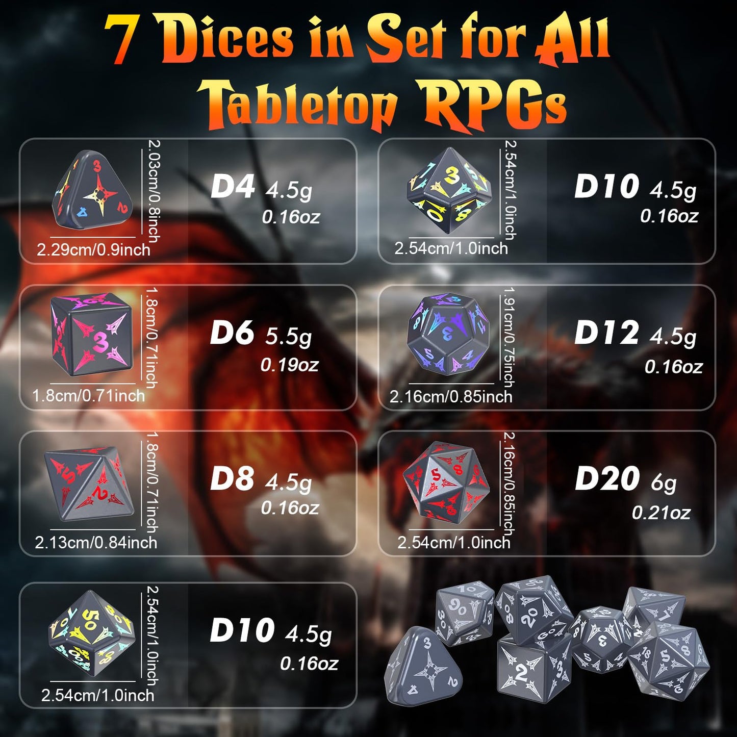 CooAoo Light Up DND Dice Set, Wireless Rechargeable Glowing Dice with Charging Box, 7 PCS Electronic Dice Set, LED RGB Polyhedral Role Playing D&D Dice for Dungeons and Dragons PRG MTG Games (Sword)
