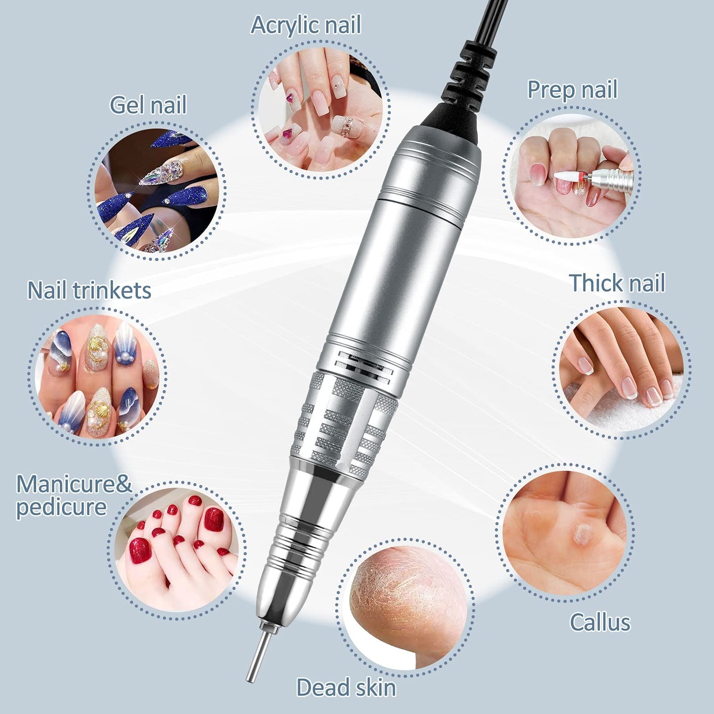 Madenia Professional Nail Drill Machine for Acrylic Nails, 35000RPM Compact Cute Electric Nail Drills with Touch Screen Efile Nail Drill E File Kit for Salon Home Manicure Pedicure Use, Gray