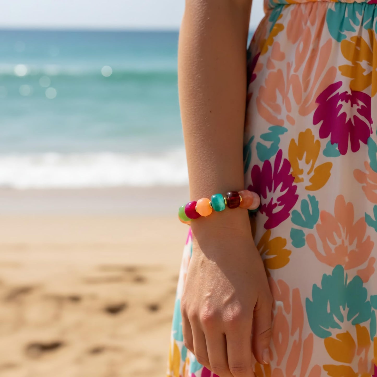 ENSKEFEN Colorful Beaded Bracelets for Women Trendy Chunky Multicolor Acrylic Resin Beads Statement Bracelet Boho Summer Bracelets Jewelry