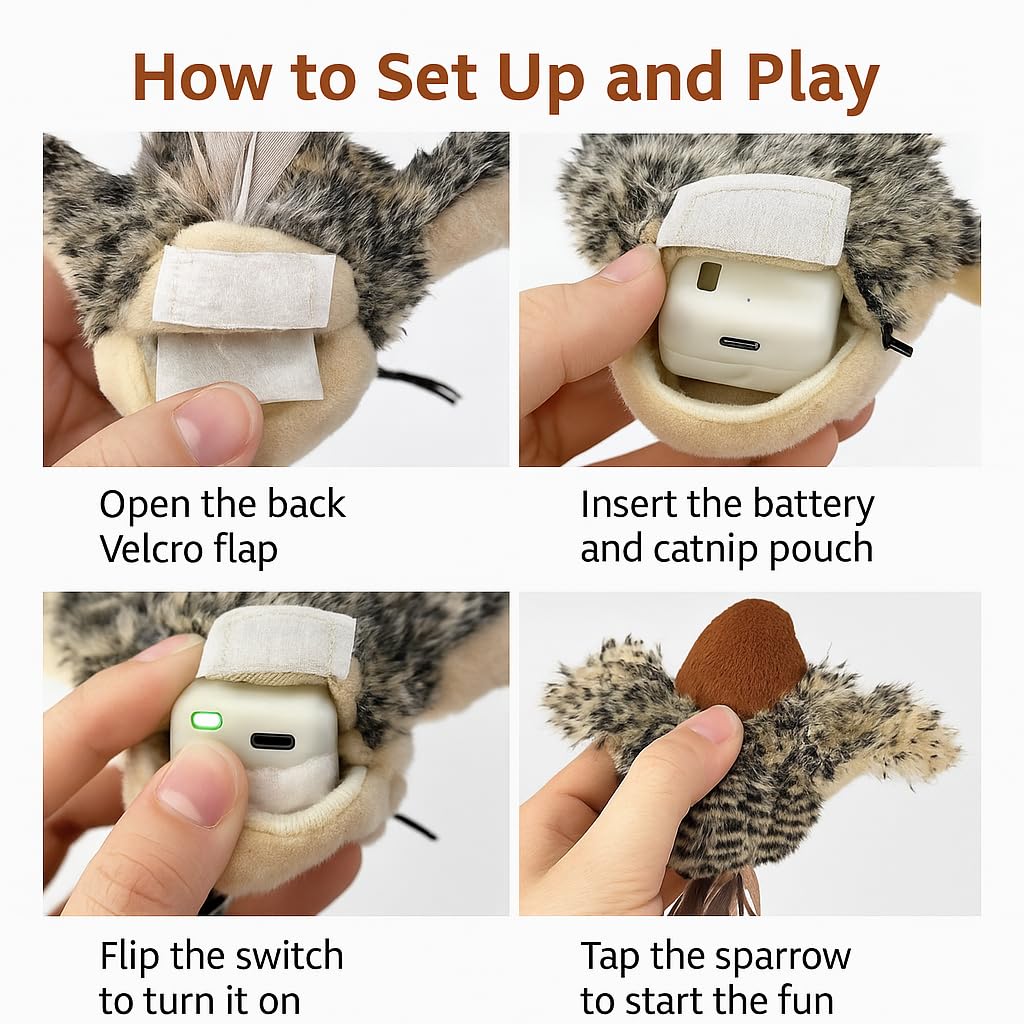 CKFPS Flying Bird Cat Toy (Not a Flying Bird) – Interactive Flappy Bird Toy for Indoor Cats, USB Rechargeable with Real Feathers, Chirping Sounds & Remote Control
