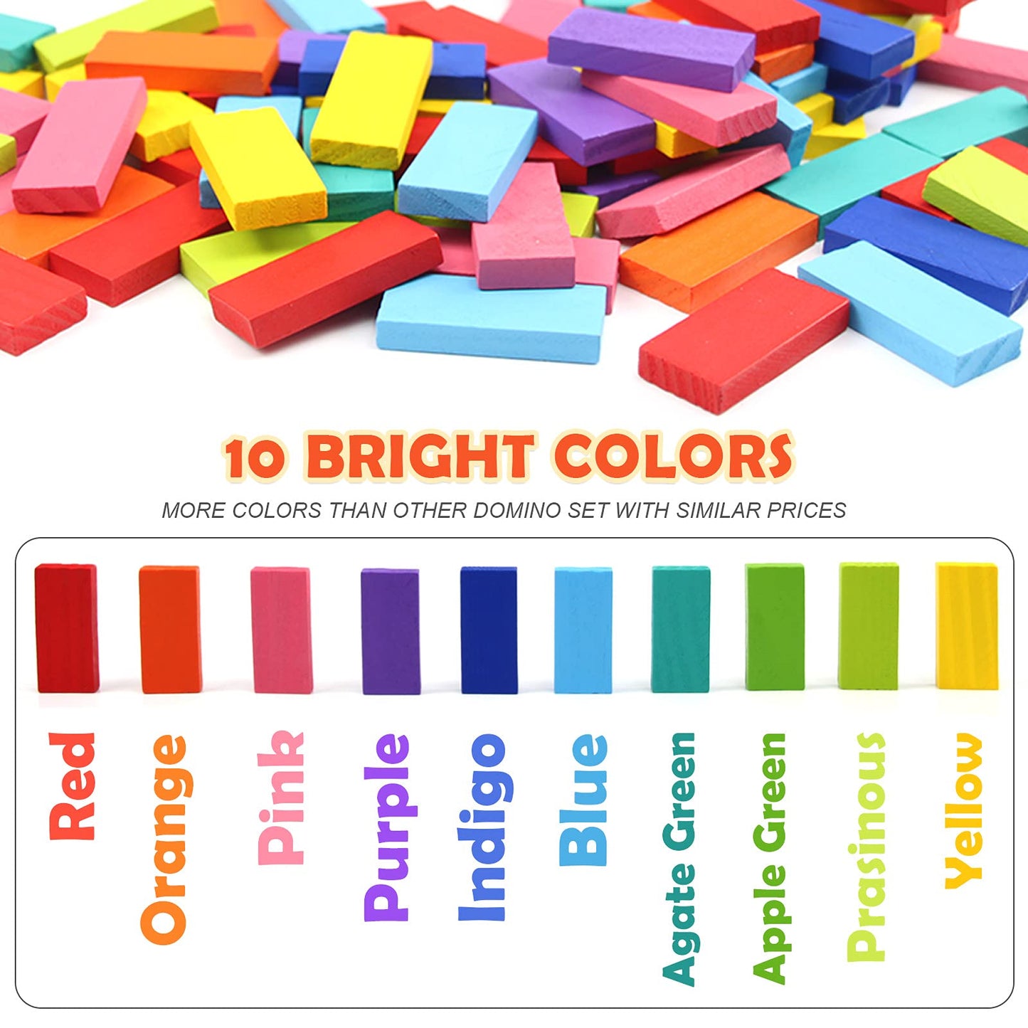 WOOD CITY 1000 Piece Dominoes Set for Kids with Extra 20 Blocks, Colorful Dominos Tiles for Building, Stacking, Racing, Tumbling, Wood Domino with Storage Bag and Box, Educational Toy