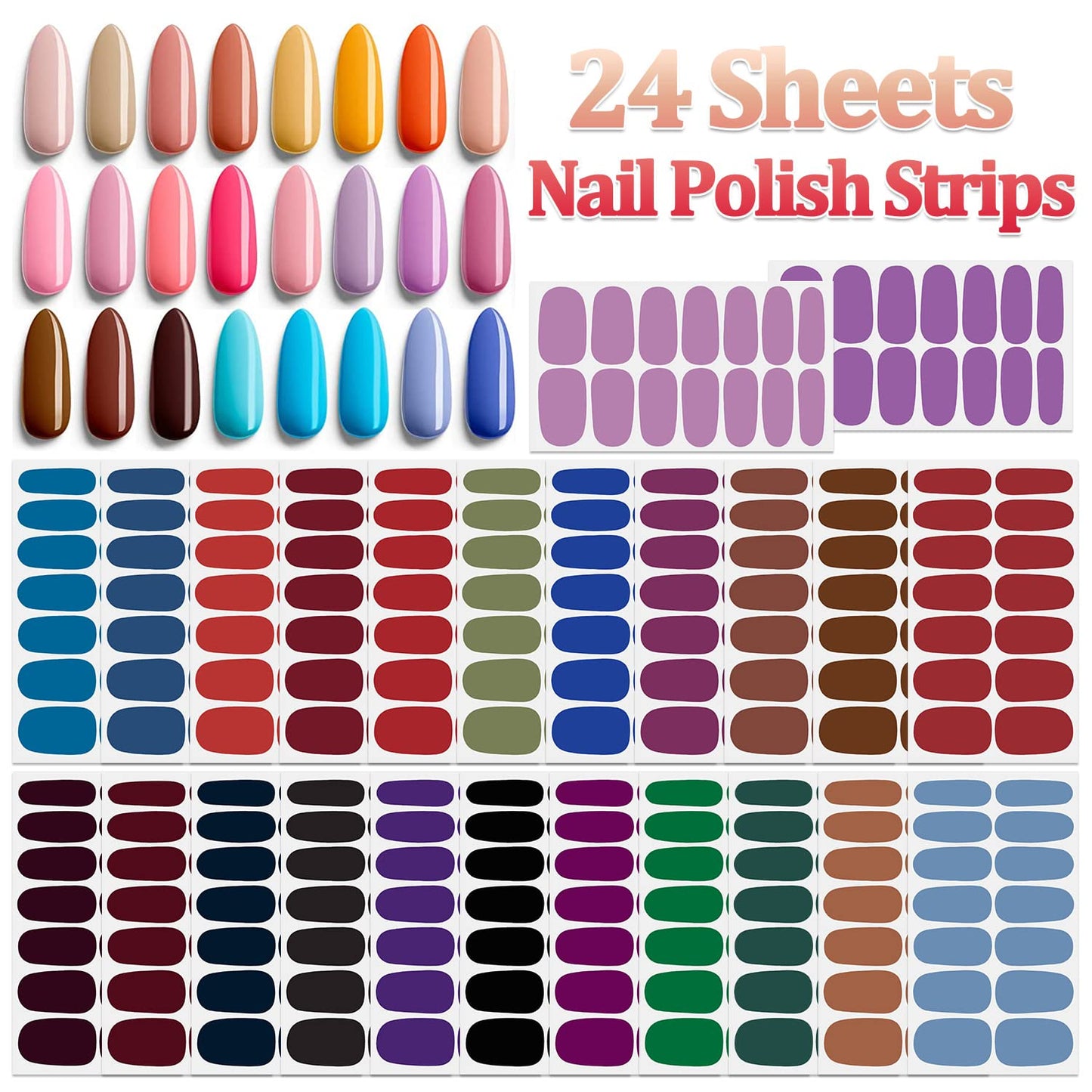 SILPECWEE 24 Sheets Full Nail Wraps Gradient Glitter Nail Polish Strips for Women Gel Nail Strips Self Adhesive Nail Polish Stickers Fingernail Sticker Nails Manicure Kit with 1pc Nail File