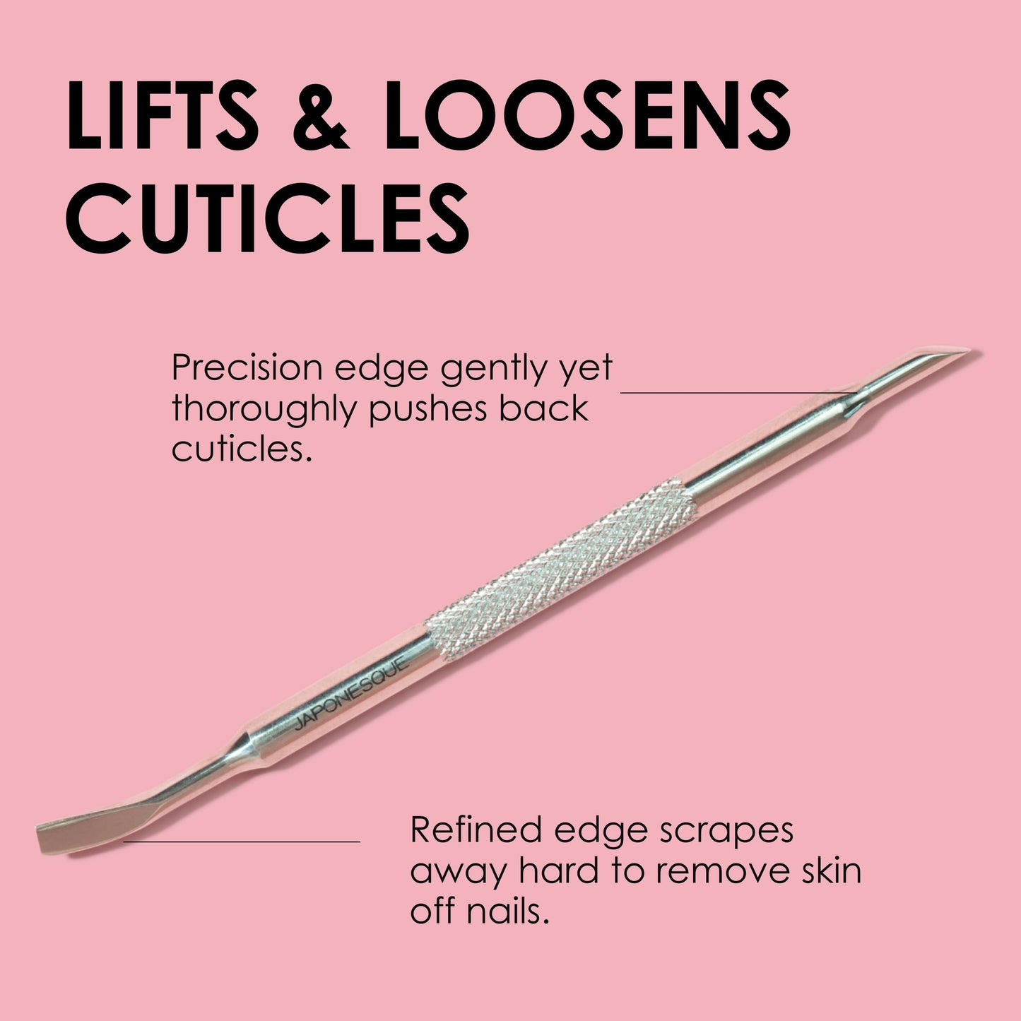 JAPONESQUE Cuticle Pusher and Trimmer Tool for Nails, Stainless Steel Cuticle Remover for Manicure and Pedicure, Dual End Nail Cuticle Pusher and Cutter for Cleaning, Shaping and Removing Dead Skin