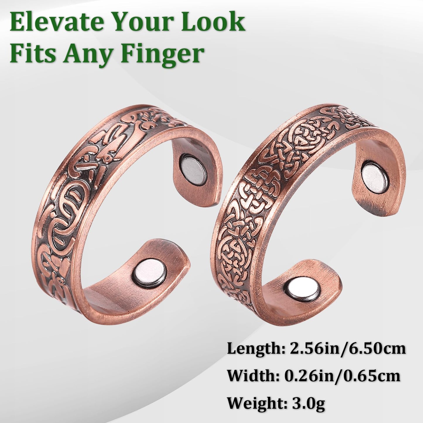 Fashtour 2pcs Copper Magnetic for Men, 99.99% Solid Pure Copper, 3500 Gauss #9, Classic Retro Style, Adjustable Cuff