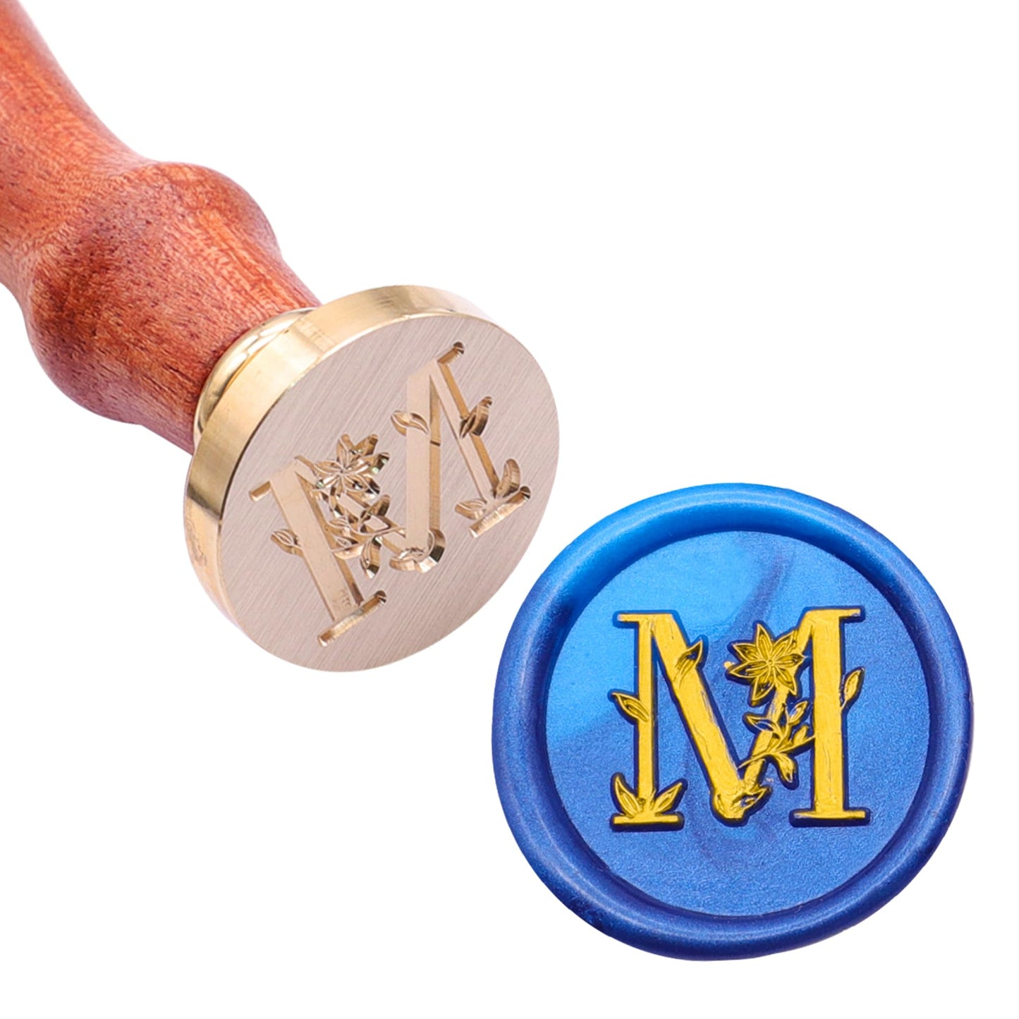 SWANGSA Initial Alphabet M Wax Seal Stamp Kit, Elegant Botanical Flower Floral Letter Sealing Stamp with 200pcs Sealing Wax Beads Kit (M)
