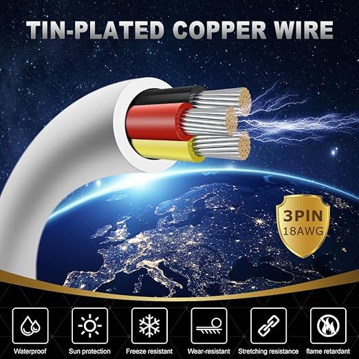 DEKIEVALE 18 Gauge 3 Conductor Electrical Wire, 32.8FT White Stranded Low Voltage 18/3 Cable PVC Case, 18 AWG Tinned Copper 3 Wire Cable, Flexible Extension Power Cord for LED Lamp Lighting Automotive