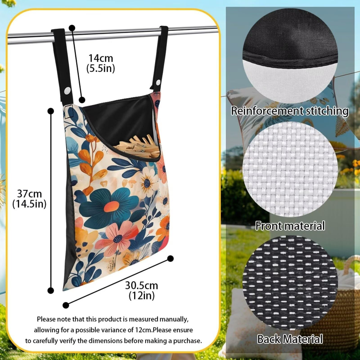 Colorful Gorgeous Flowers Rotatable Clothespin Storage Bag