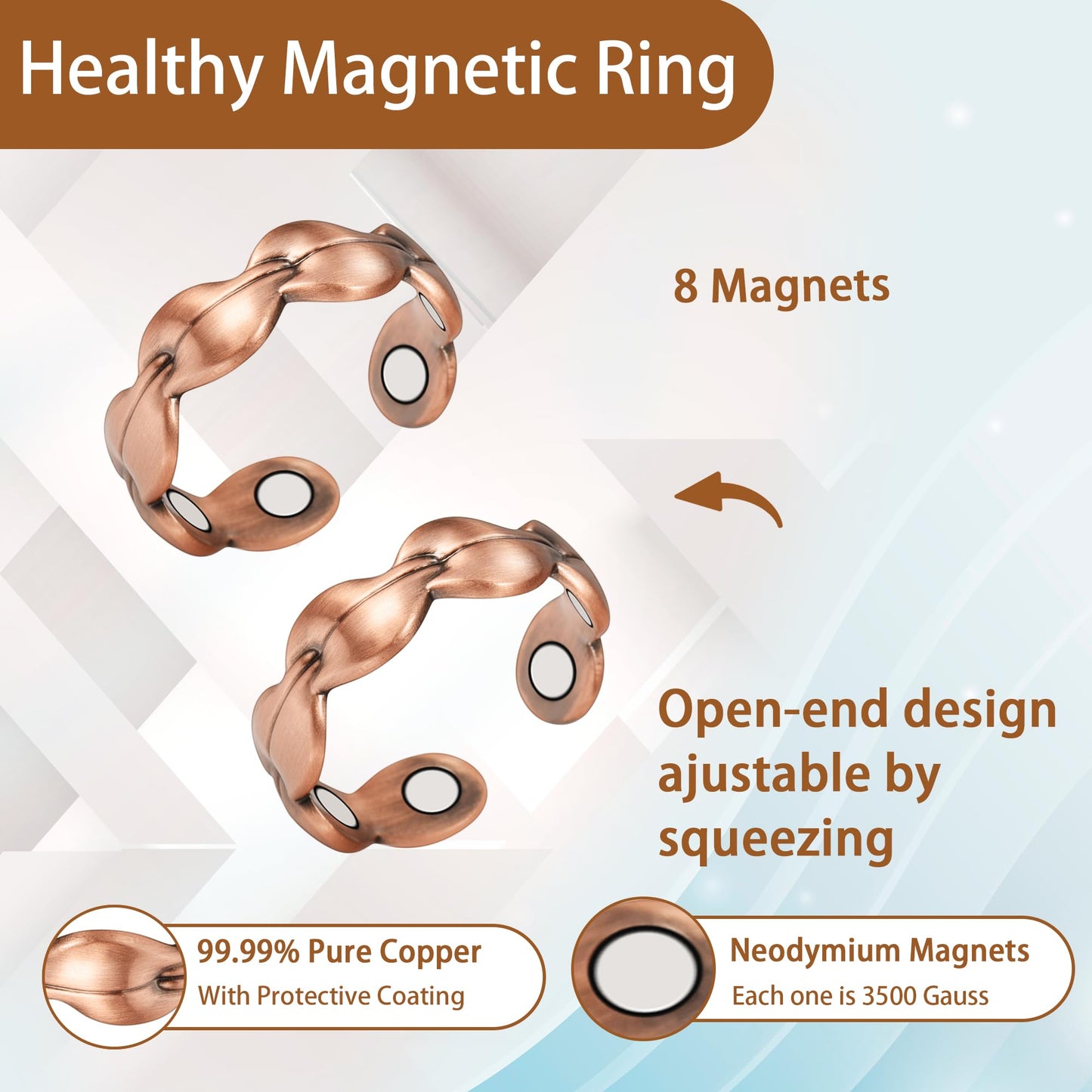 MagVIVACE Pure Copper Ring for Women, Magnetic Rings with Magnet,Jewelry Gift (copper ring 2A)