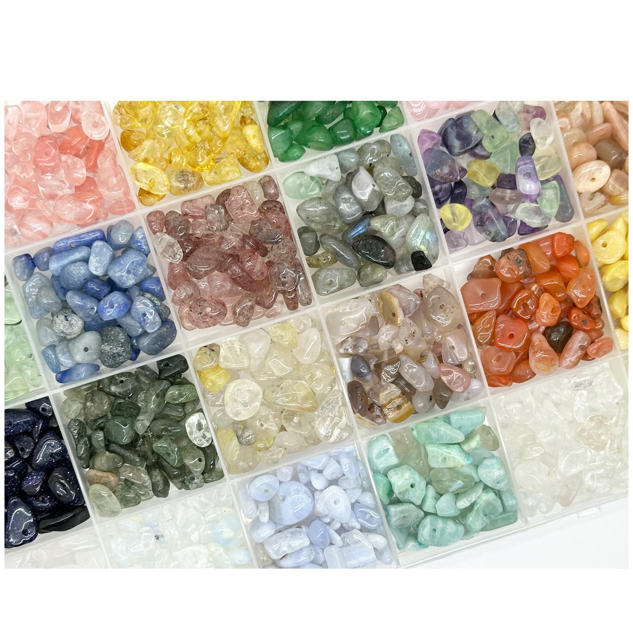 Yephac Gemstone Chips Beads DIY Jewelry Making, Healing Crystals Polishing Crushed Irregular Shaped Beads with Box(24 Colors-1)