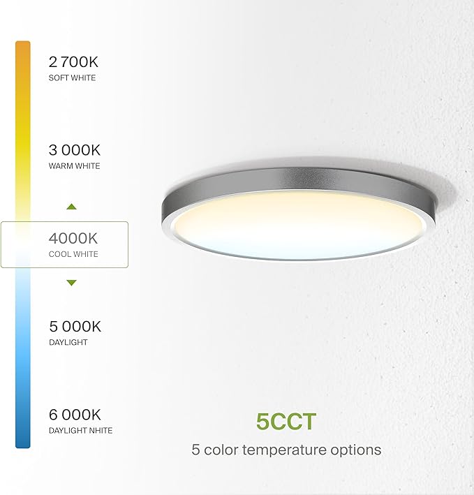ASD LED 9" Round Flush Mount Ceiling Light Fixture, Low Profile Surface Lighting | 5CCT, Dimmable, Ultra-Thin, ETL Listed | 18W 1660LM 2700-6000K 120V | Kitchen, Bedroom, Hallway Lamp | Nickel, 6 Pack