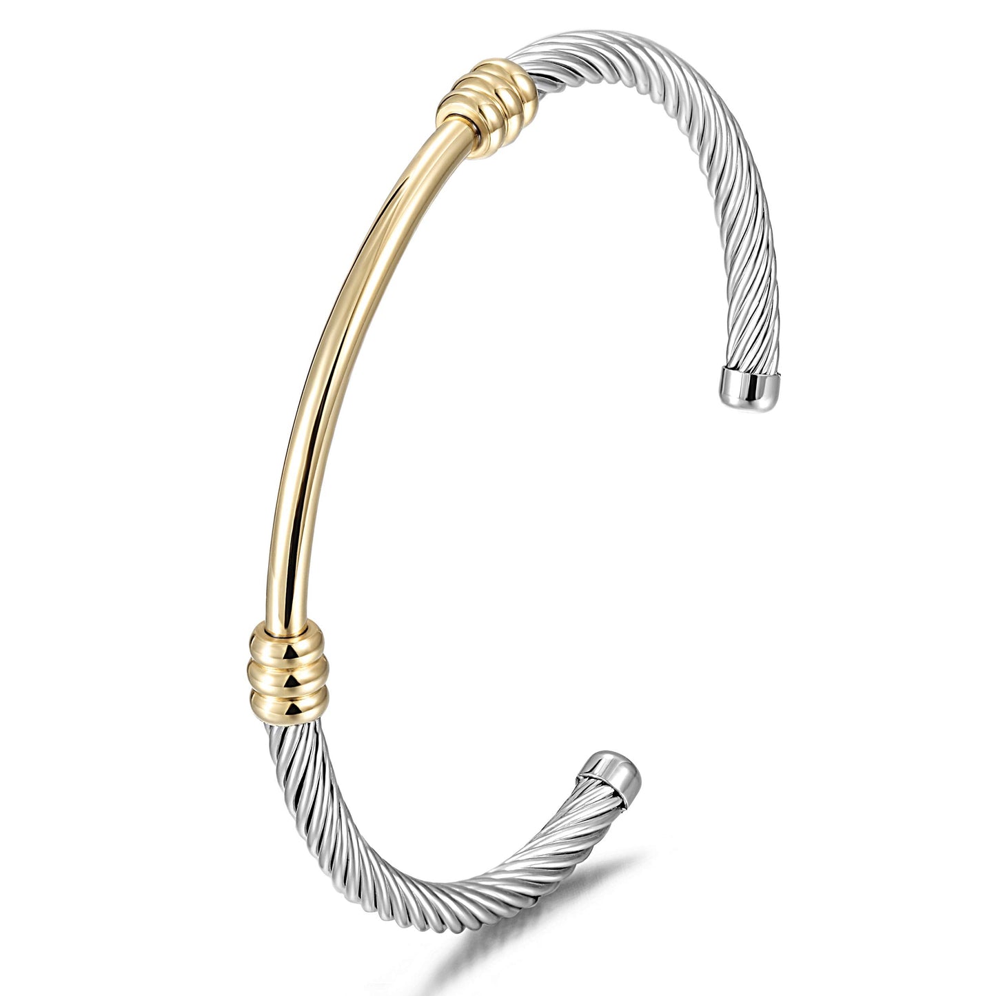 CIUNOFOR Cable Cuff Bracelets for Women, 2.4" Inner Dia. Fits 6.0”–7.0” wrists, Twisted Cable Cuff Bangle Bracelet, Stainless Steel Gold Plated Jewelry