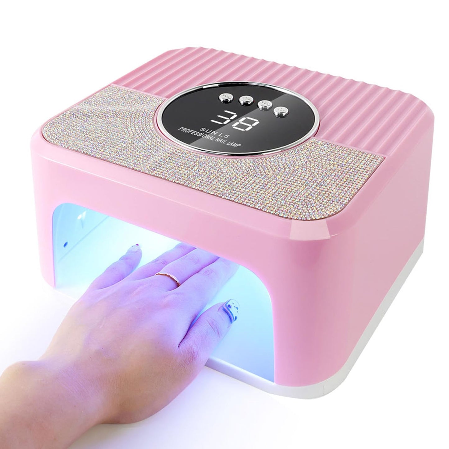 WEATAEDE UV LED Nail Lamp 268W Gel Nail Light Nail Polish UV Dryer with 4 Timer Setting Quick Dry Nail Curing Tools for Salon & Home with 1 Contain Buff Nail Buffer Block（Pink）
