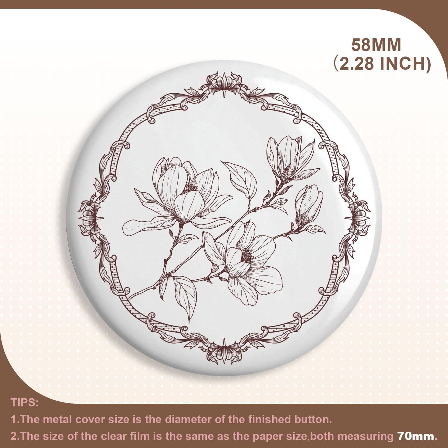 Yunziling 200 Sets 58mm/2.28 inch Button Supplies Button Parts for Buttons Maker Machine, 100 Pcs Plastic Backing Pins & 100 Pcs Iron Backing Pins, Including Metal Covers, Clear Films & Blank Papers