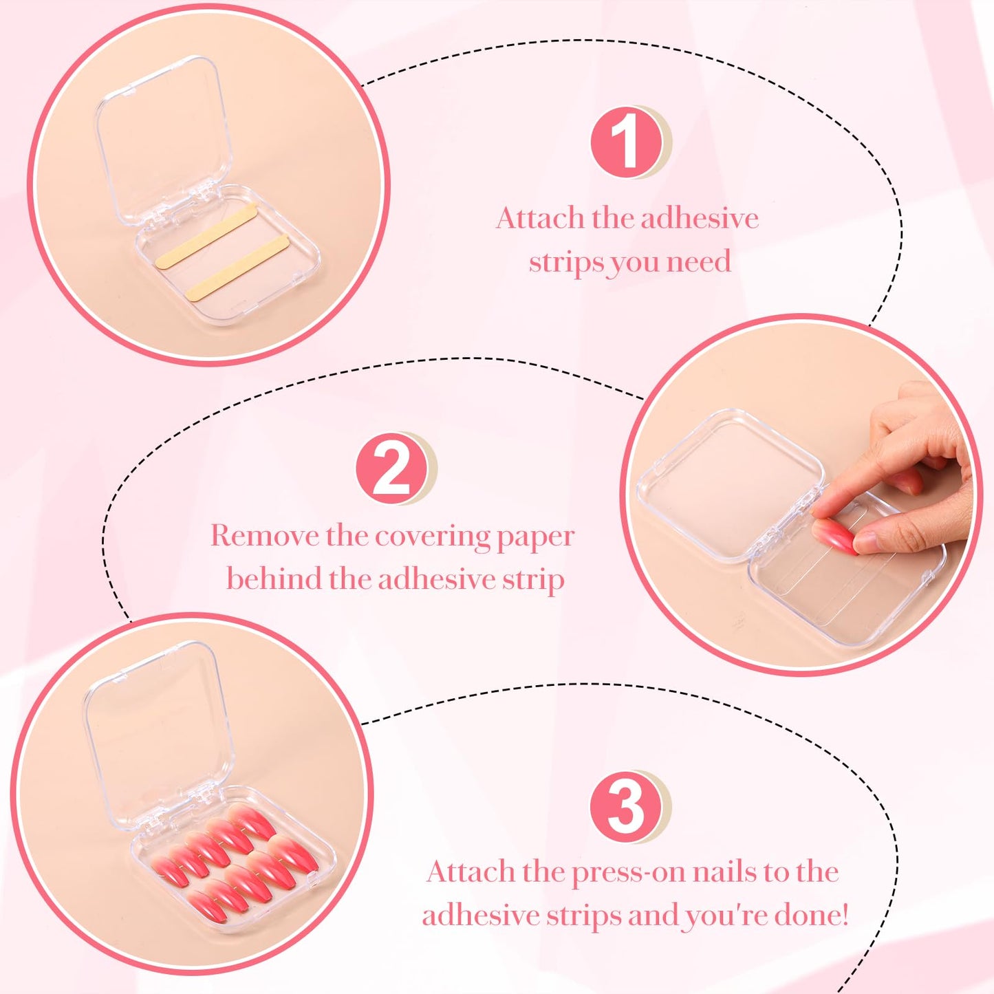 50pcs Press On Nail Storage Box with 180 Pcs Adhesive Double Sided Tape Clear Artificial Nail Display Case Acrylic Nails Boxes Press On Nails Packaging Box NailContainer for Salon Storage Display Art