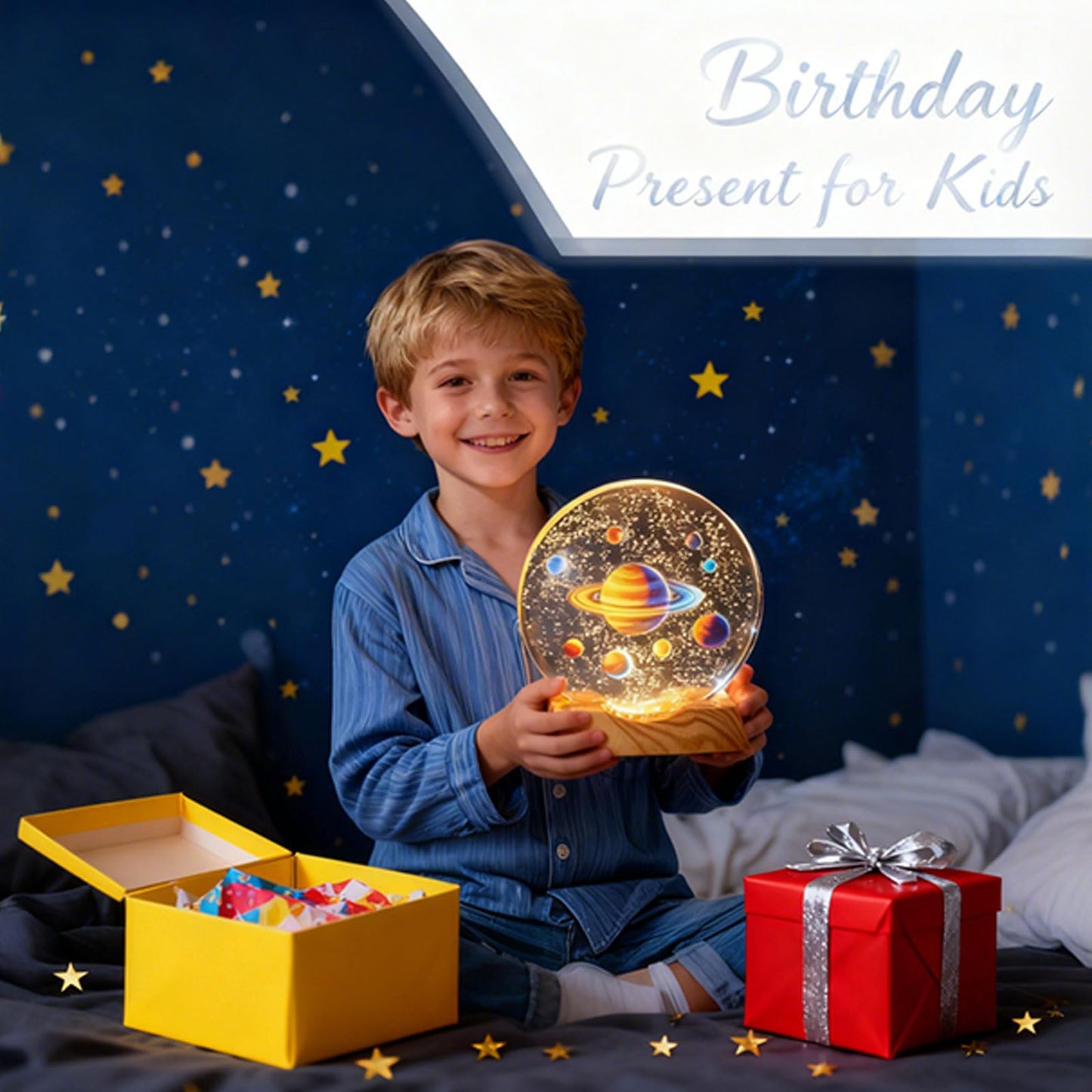 BJSYLTEK 3D Crystal Space Night Light, Saturn Planetary Galaxy Lamp for Kids & Space Lovers, LED Cosmic Decor Nightlight as Astronaut Gift for Bedroom/Desk（10cm/3.94in）