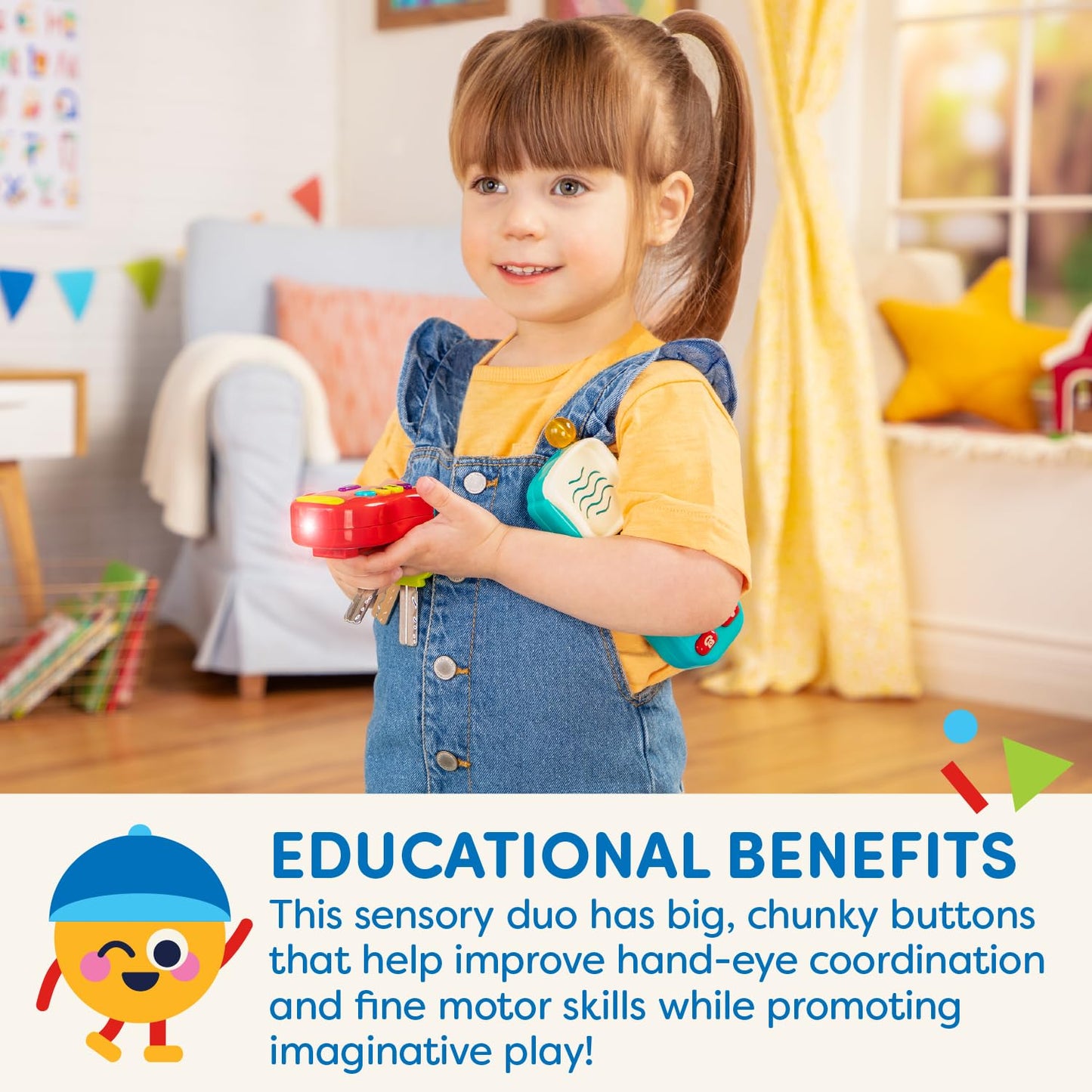 Battat – Sensory Toys – Pretend Phone & Keychain – Toddler Light – Up Toy Car Keys – 10+ Months+ - Light & Sound