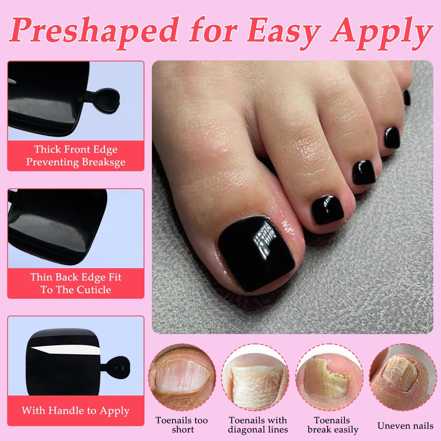 Lifextol 120PC Black Press on Toenails for Women Fake Toe nail Press ons Acrylic Toe Press on Nails Set, Black Press on Toe Nails Press on Fake Toenails Press ons Acrylic Toe Nail Tips Kit&Glue Tab-G