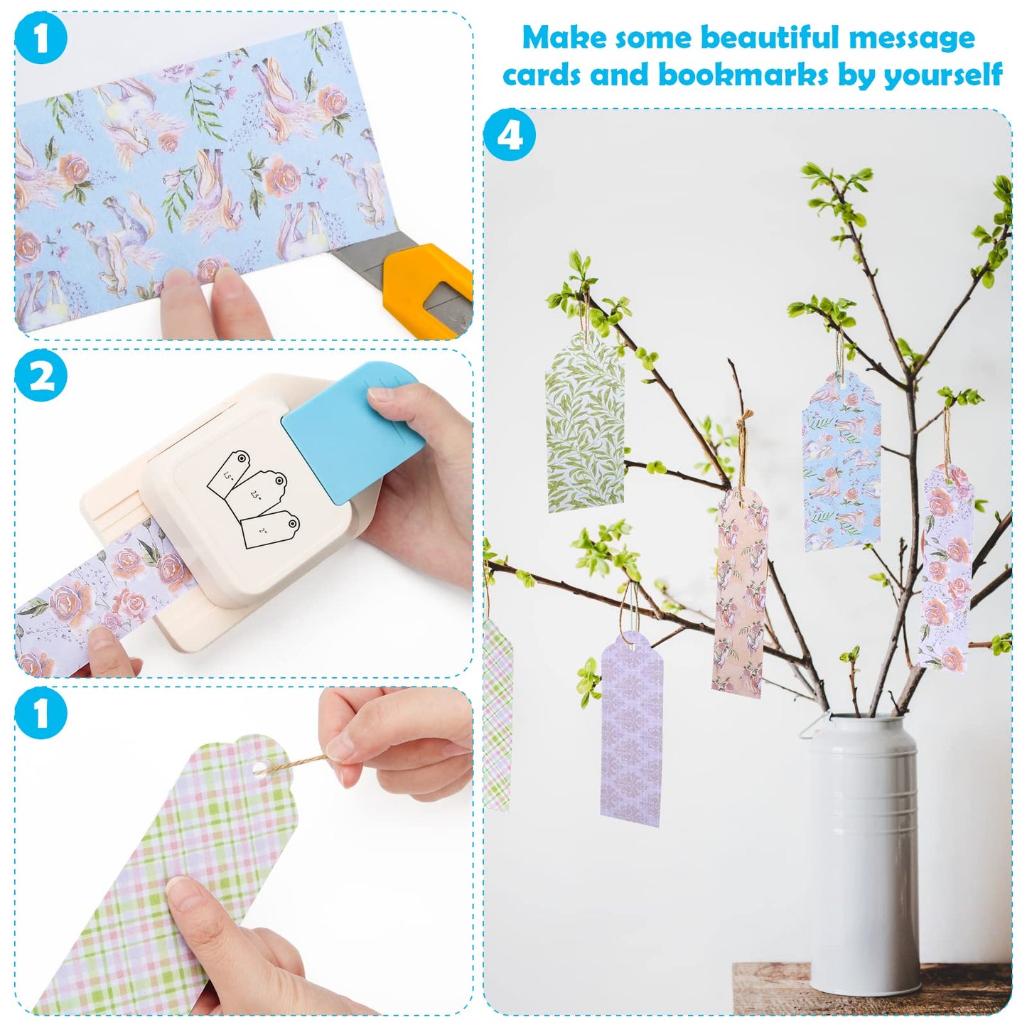 3 in 1 Craft Tag Punch, Windspeed 1.5/2/ 2.5 Inches Tag Shaped Paper Puncher Craft Tag Punch Gift Tag Paper Puncher with Rope/Scrapbooking Cards for DIY Arts Crafts