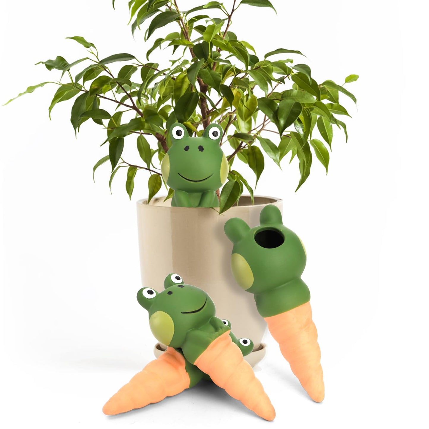 DEAYOU 4 Pack Terracotta Self Watering Spikes, Frog Shaped Plant Watering Stakes, Slow Release Automatic Watering Device Garden Waterer for Indoor and Outdoor Plants, Vacation Plants