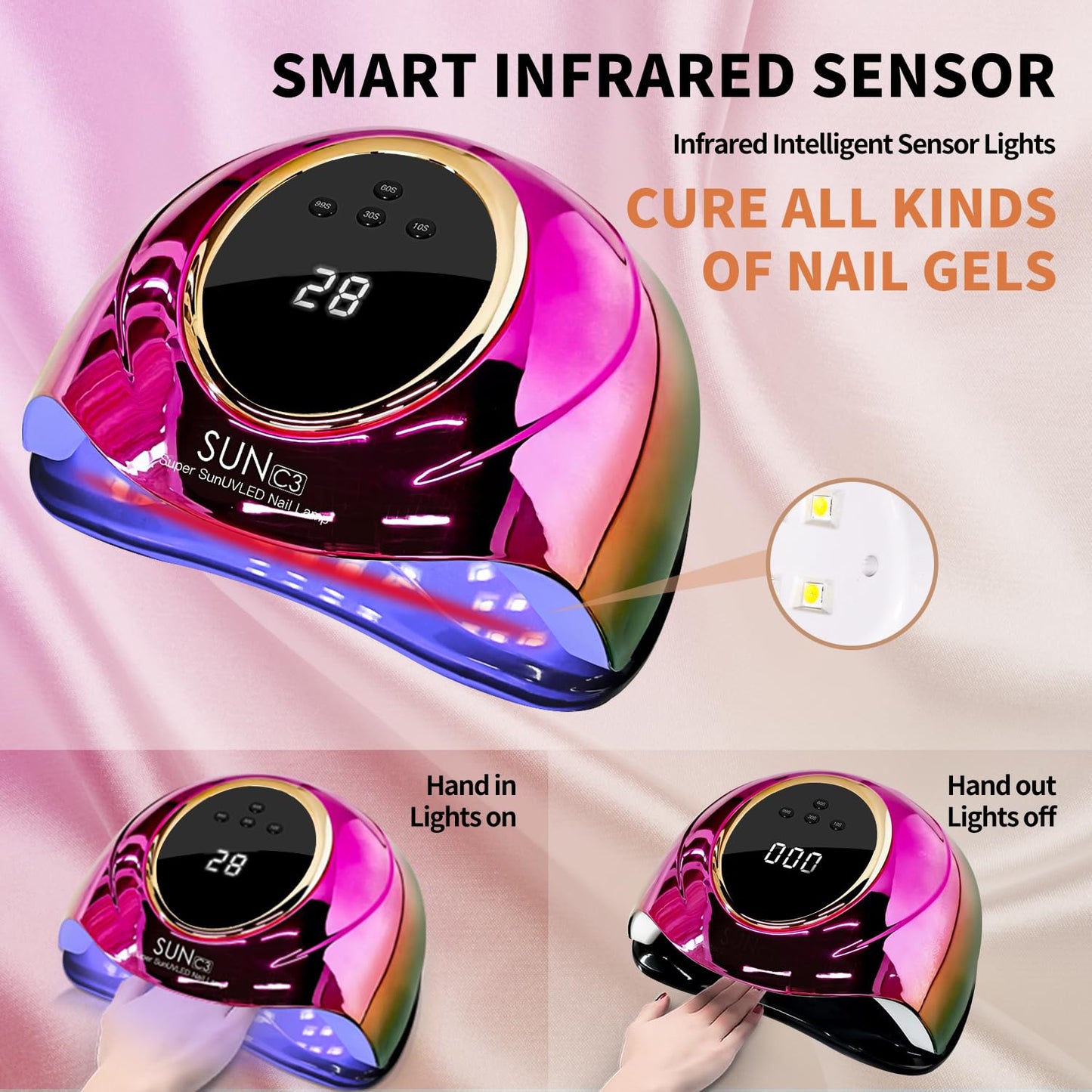 MIRAGE LAYON Professional UV Light for Gel Nails - 63 LED Beads with Auto Sensor & 4 Timer Settings, High-Power LED/UV Lamp for Fast Curing, Salon & Home Gel Polish Dryer