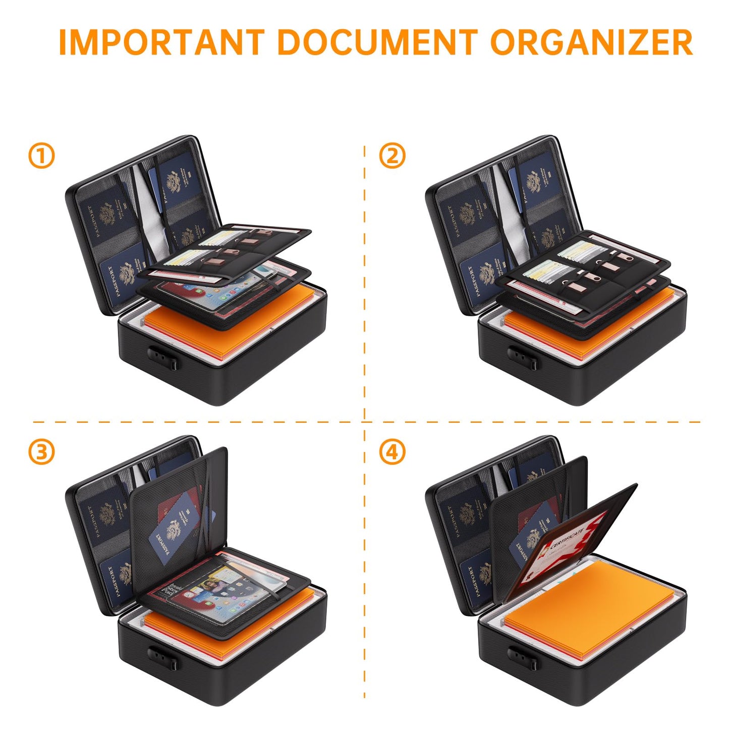 DocSafe 5200°F Document Organizer with Lock, Upgraded Heat Insulated Fireproof＆Water-Resistant Box 8 Layers File Organizer, Portable Home Travel Safe Storage for Important Documents and More