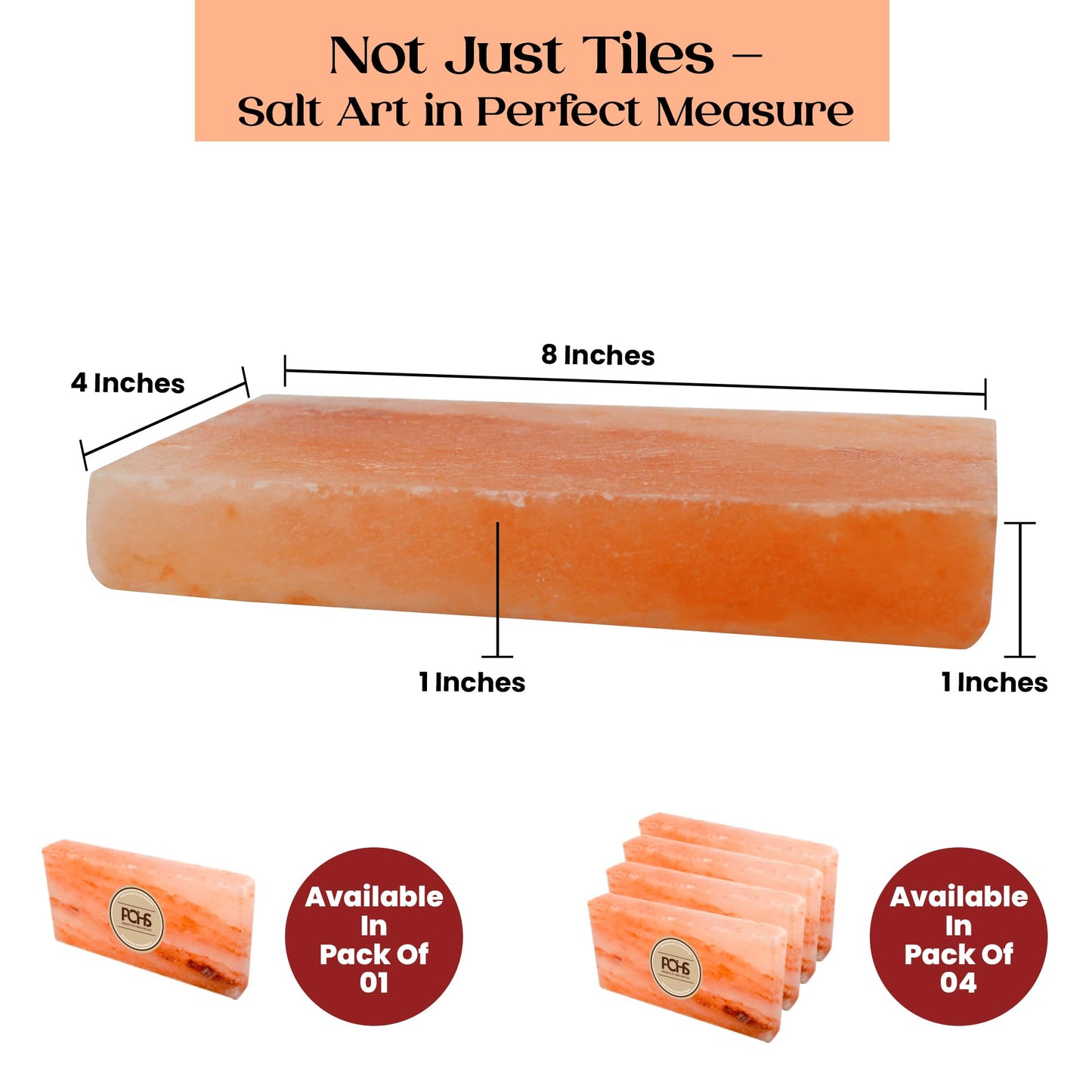 POHS Himalayan Pink Salt Tiles 8’’x4’’x1’’ Pack of 1 for Home Sauna, Spa and Salt Wall Block for Home décor,2.75 lbs