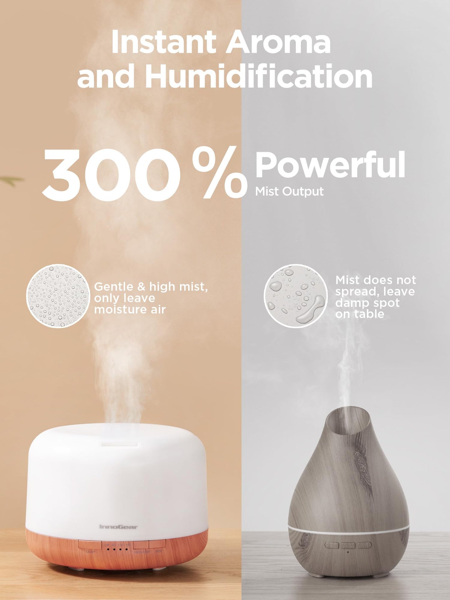 InnoGear 500ml Essential Oil Diffuser with Remote Control, Premium Ultrasonic Aromatherapy Diffusers Mother's Gift Scent Humidifier Vaporizer Auto-Off Timer for Large Room Home, Yellow