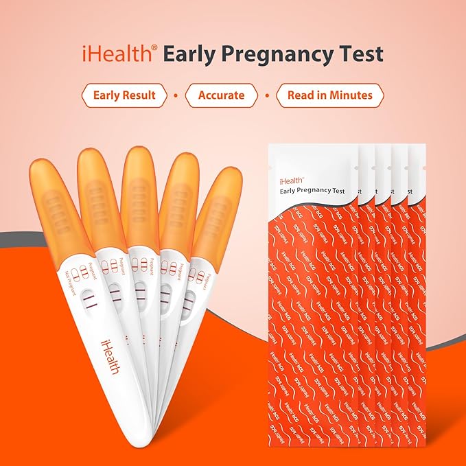 iHealth Early Detection Pregnancy Test, 5-Pack 99% Accurate Home HCG Test Kit, Results 6 Days Sooner with High-Sensitivity 10mIU/mL, Easy Dip & Read Clear Results