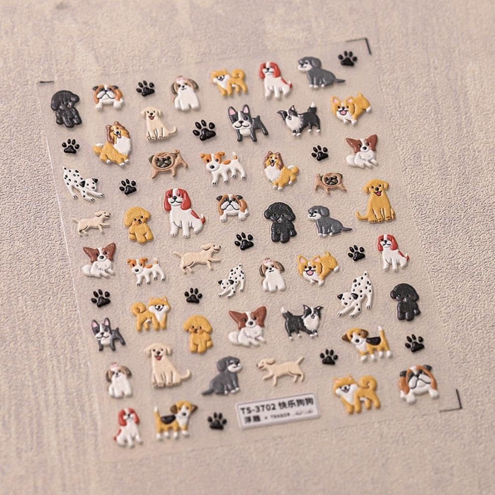 Dog Nail Stickers 5D Embossed Dog Nail Decals Luxury More Than 50 Pattern Design Nail Art Stickers Self-Adhesive Nail Art Accessories Animal Nail Supplies for Women Manicure