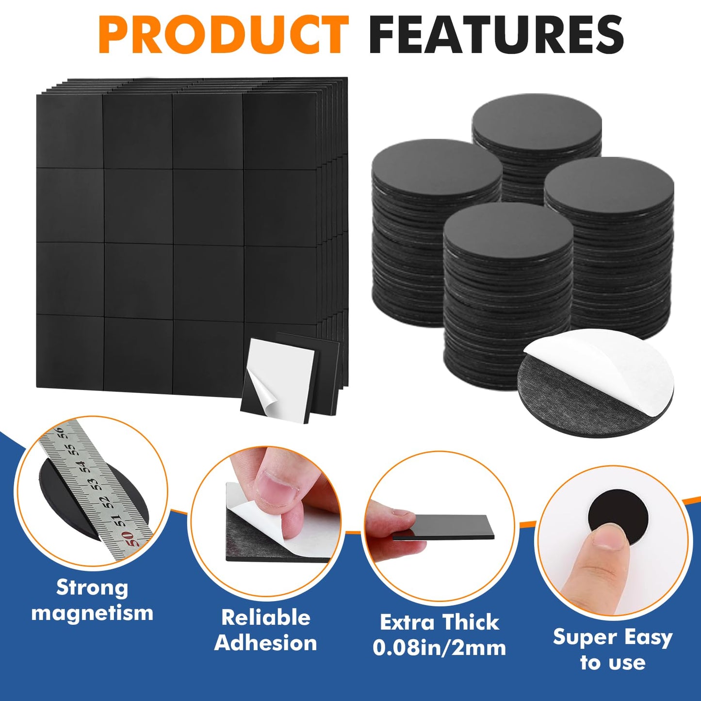 Aertiavty Round Magnets with Adhesive Backing, 120 Pcs 2" Fridge Magnets, Adhesive Magnet Dots, 80 Mil Sticky Magnets for Whiteboard, Refrigerator, Crafts, Easy Peel and Stick