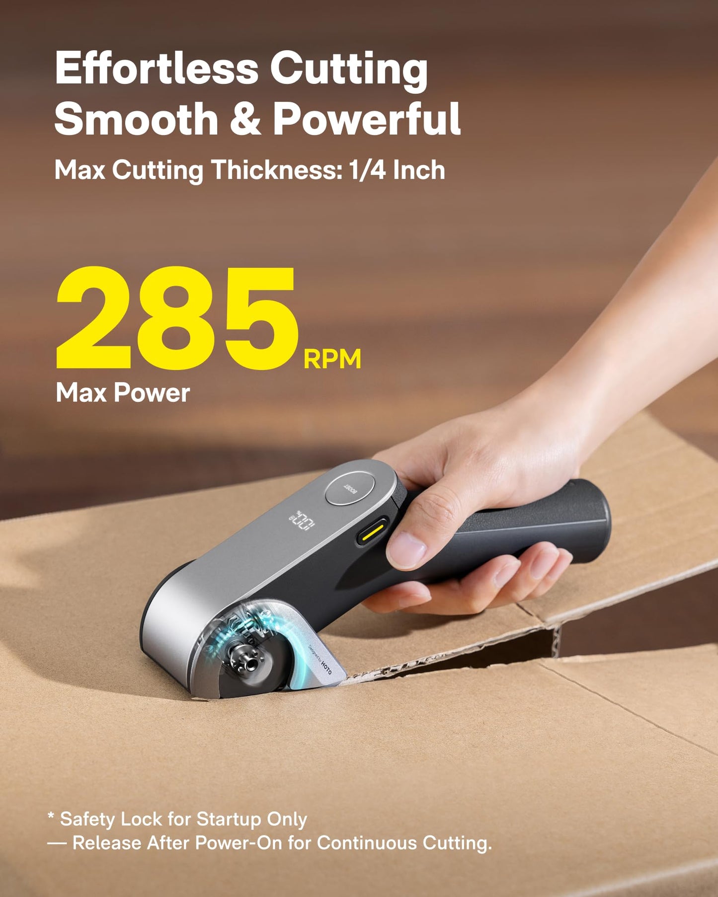 HOTO EdgeFlow Electric Cardboard Cutter, Dual-Mode Cordless Electric Scissors with Self-Sharpening Titanium Blade, LED Display & Tool-Free Blade Swap, for Cardboard, Fabric, Carpet, Leather DIY