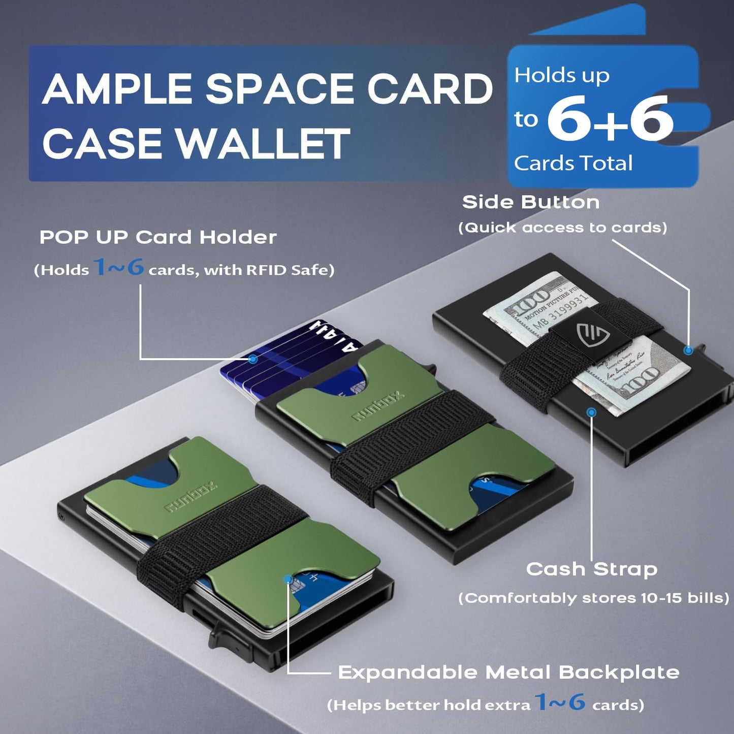 RUNBOX Slim Card Holder Wallet for Men, Minimalist RFID Blocking Wallet with Pop-Up Function, Ultra-Thin Design, Metal Business Card Cases holds 6+6 Cards, Gifts for Men, Men's Accessories