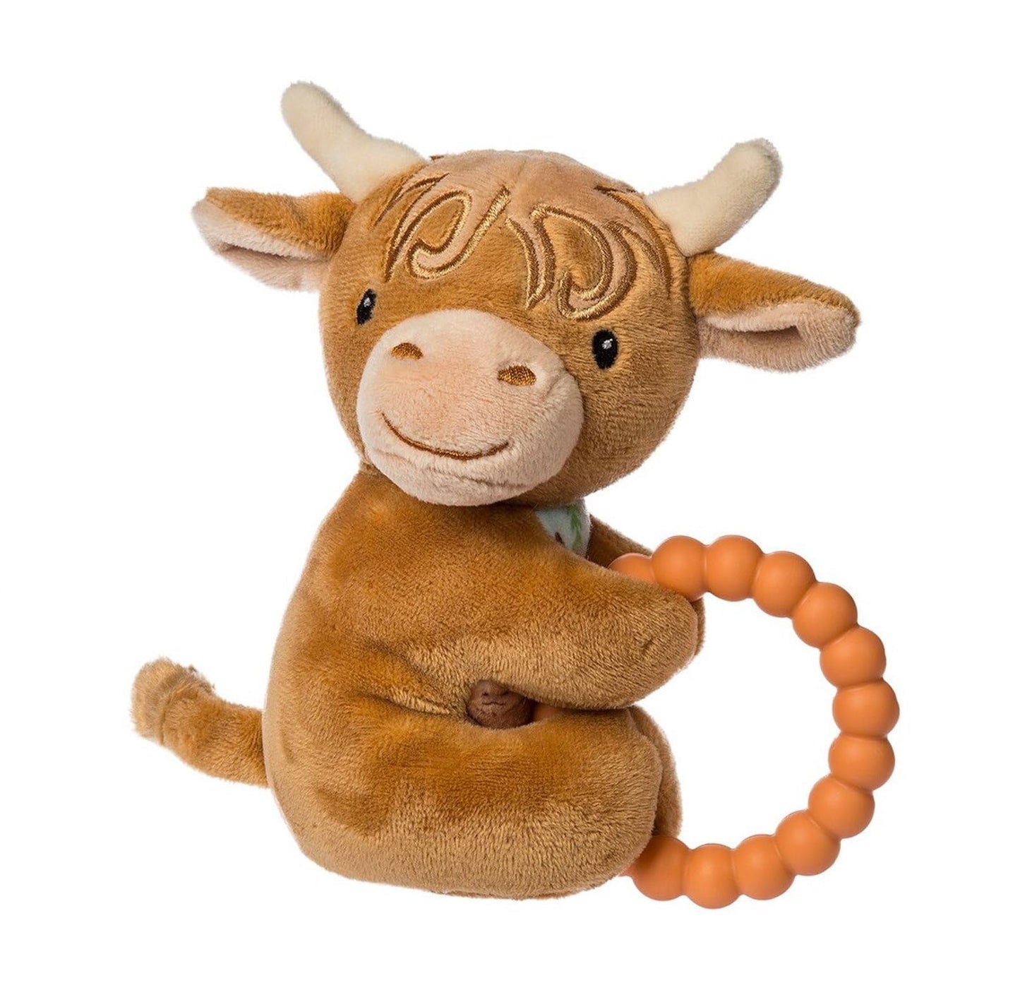 Mary Meyer Soft Baby Rattle with Soothing Teether Ring, 6-Inches, Hetty Highland Cow