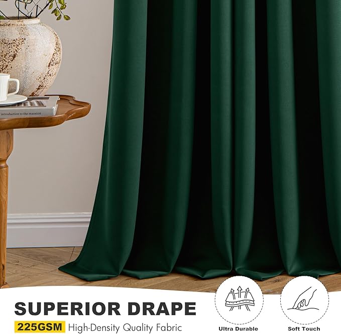MIULEE Hunter Green Blackout Curtains for Bedroom Living Room 84 Inches Long 2 Panels, Thermal Insulated Room Darkening Drapes Solid Grommet Noise Reduction Emerald Green Christmas Curtains 40x84 Inch