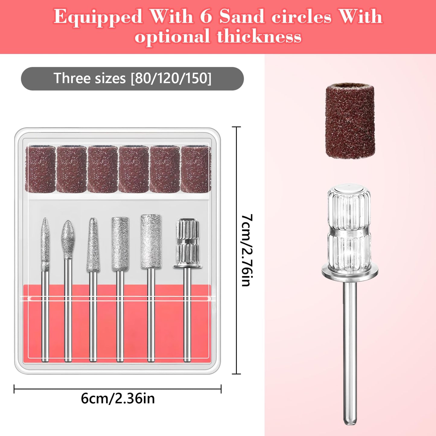 3Pack 6Pc Nail Drill bits Set,Professional Nail Art Tools Set for Acrylic Art,with 6 pcs Sanding Bands for Manicure & Pedicure Crystal Nail Files,Perfect for Nail Salons & Beauty (3Pack)