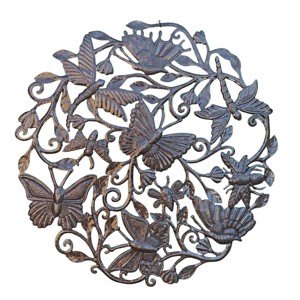 It's Cactus Wall Art Butterflies, Home Decor, Indoor and Outdoor, Handmade in Haiti from Recycled Barrels 23 x 23 Inches