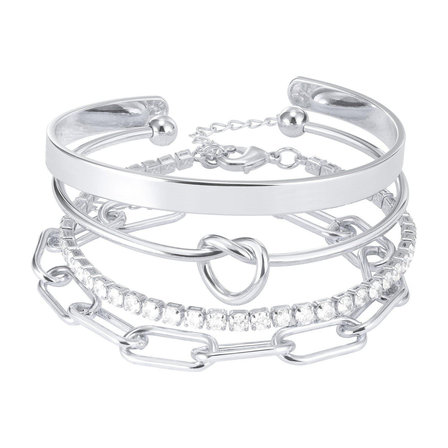 Reoxvo 925 Sterling Silver Plated Tennis Bracelets Stack for Women Silver Bangle Cuff Bracelets Set for Women